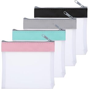 4 Pcs Clear Coin Purse, Mini Makeup Bag Money Saving Binder Small Zipper Pouch Cash Money Pouch Waterproof Change Pocket Travel Pouches Check Wallet with Zipper for Lipstick Key Transparent in Saudi Arabia