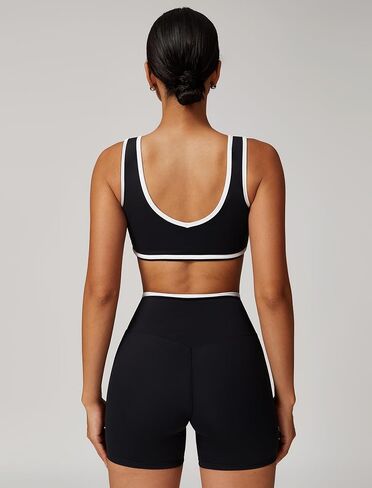 ABOCIW Workout Sets for Women Color Block Sports Bra Crossover Waist Shorts 2 Piece Gym Yoga Pilates Outfits in Saudi Arabia