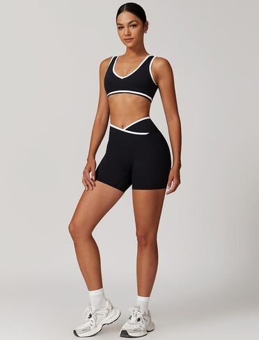 ABOCIW Workout Sets for Women Color Block Sports Bra Crossover Waist Shorts 2 Piece Gym Yoga Pilates Outfits in Saudi Arabia