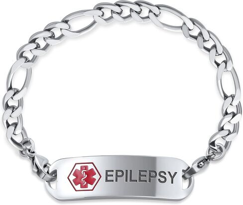 Personalize Medical Identification Medical ID Miami Cuban or Figaro Link Bracelet For Men Steel 8.5in Custom Engraved in Saudi Arabia