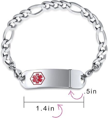 Personalize Medical Identification Medical ID Miami Cuban or Figaro Link Bracelet For Men Steel 8.5in Custom Engraved in Saudi Arabia