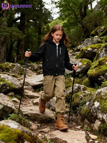 WELAKEN Girls Lightweight Outdoor Jacket – Hooded Zip-Up Sporty Jacket with Multiple Zippered Pockets in Saudi Arabia