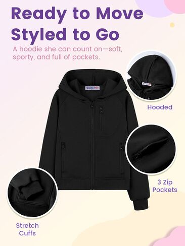 WELAKEN Girls Lightweight Outdoor Jacket – Hooded Zip-Up Sporty Jacket with Multiple Zippered Pockets in Saudi Arabia