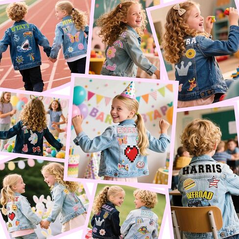 Personalized Kids Denim Jacket with Names Custom Denim Jacket Patch Outerwear Jacket Toddler Spring and Fall Coat in Saudi Arabia