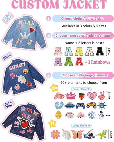 Personalized Kids Denim Jacket with Names Custom Denim Jacket Patch Outerwear Jacket Toddler Spring and Fall Coat in Saudi Arabia