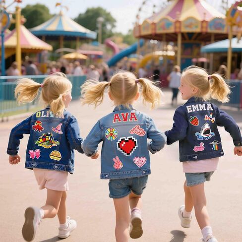 Personalized Kids Denim Jacket with Names Custom Denim Jacket Patch Outerwear Jacket Toddler Spring and Fall Coat in Saudi Arabia
