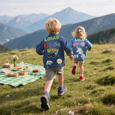 Personalized Kids Denim Jacket with Names Custom Denim Jacket Patch Outerwear Jacket Toddler Spring and Fall Coat in Saudi Arabia