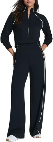 Jumpsuits for Women Casual One Piece Outfits Long Sleeve Mock Neck Wide Leg Pants Rompers in Saudi Arabia
