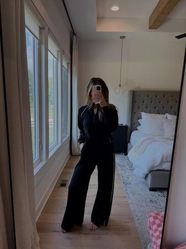 Jumpsuits for Women Casual One Piece Outfits Long Sleeve Mock Neck Wide Leg Pants Rompers in Saudi Arabia