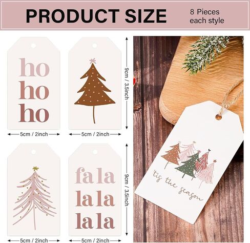 Whaline 120Pcs Christmas Tags with Hemp Rope Boho Christmas Paper Tags Xmas Tree Snowflake Seasonal Wishes Holiday Hanging Labels Name Tags for Xmas Winter DIY Gift Party Favor Decor, 8 Designs in Saudi Arabia