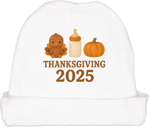 inktastic Thanksgiving 2025 Baby Turkey and Pumpkin Baby Beanie Hat in Saudi Arabia
