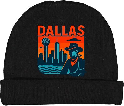 Inktastic Dallas Skyline Cowboy Retro Art Baby Beanie Hat in Kuwait