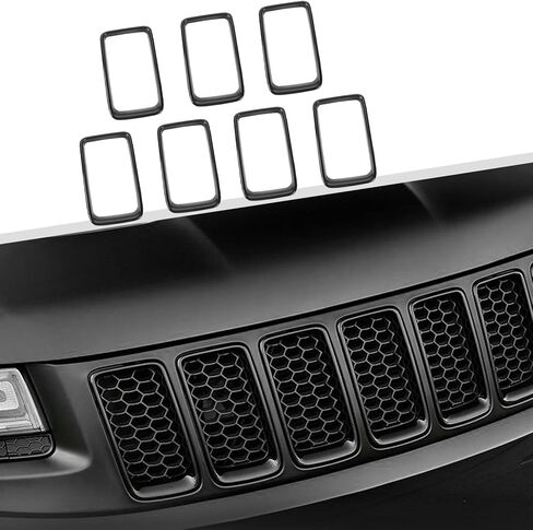 Jimen Compatible with Jeep Grand Cherokee 2014-2016, 7PCS Front Grill Inserts Grille Ring Cover Trim Kit (Black) in Saudi Arabia