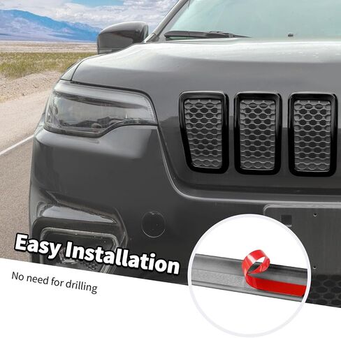 Jimen Fit for Jeep Cherokee 2019-2023, 7PCS Front Grill Inserts Grille Cover Trim Exterior Accessories (Black) in Saudi Arabia