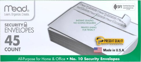 Mead Press-it Seal-it رقم 10 مظاريف أمان - أمان - عرض #10-4 1/8 بوصة × طول 9 1/2 بوصة - تقشير وختم - 45 / صندوق - أبيض in Saudi Arabia