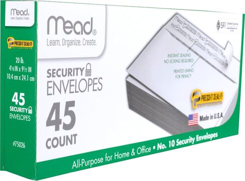 Mead Press-it Seal-it رقم 10 مظاريف أمان - أمان - عرض #10-4 1/8 بوصة × طول 9 1/2 بوصة - تقشير وختم - 45 / صندوق - أبيض in Saudi Arabia