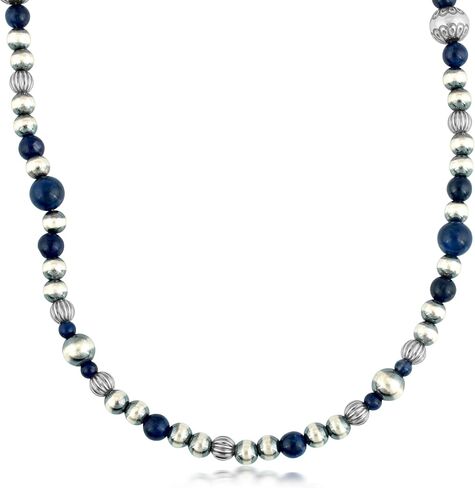 American West Jewelry Sterling Silver Genuine Gemstone Multi Beaded Design Necklace, 17-19 Inches in Saudi Arabia