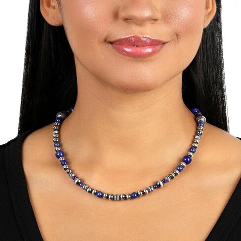 American West Jewelry Sterling Silver Genuine Gemstone Multi Beaded Design Necklace, 17-19 Inches in Saudi Arabia