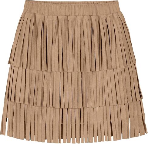 Happy Cherry Girls Suede Fringe Skirt Boho Tassel Layered Ruffle High Waisted Tassel Mini Cowgirl Skirt 5-12 Years in Saudi Arabia