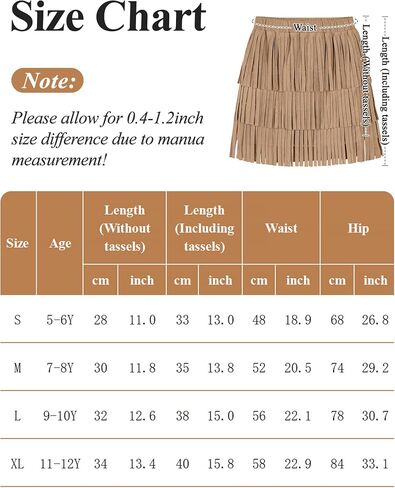 Happy Cherry Girls Suede Fringe Skirt Boho Tassel Layered Ruffle High Waisted Tassel Mini Cowgirl Skirt 5-12 Years in Saudi Arabia