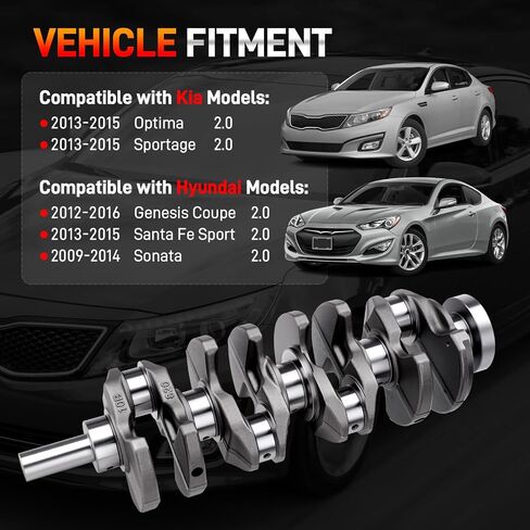 2.0T G4KF العمود المرفقي مع محامل قضبان التوصيل متوافقة مع Kia Optima Sportage 2013-2015 ، Hyundai Genesis Coupe 2012-2016 Santa Fe Sport 2013-2015 Sonata 2009-2014 OE# 23111-2G400 23510-2G440 in Kuwait