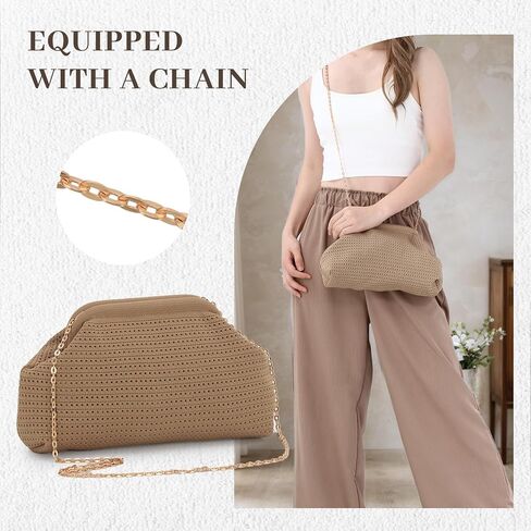 KUANG! Dumpling Clutch Bag for Women Crochet Woven Bags Summer Beach Clutch Crossbody Chain Purses Cloud Handbag in Saudi Arabia