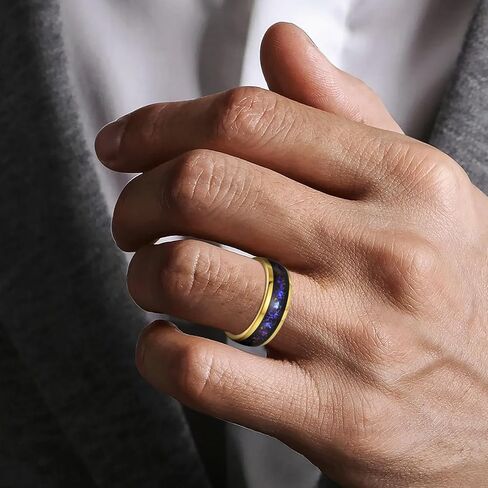 Men's Tungsten Carbide Ring with Blue & Purple Opal Inlay - 8mm Smooth Wedding Band, Gold Accent Comortable Fit in Saudi Arabia
