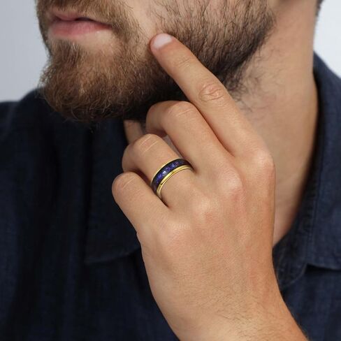 Men's Tungsten Carbide Ring with Blue & Purple Opal Inlay - 8mm Smooth Wedding Band, Gold Accent Comortable Fit in Saudi Arabia