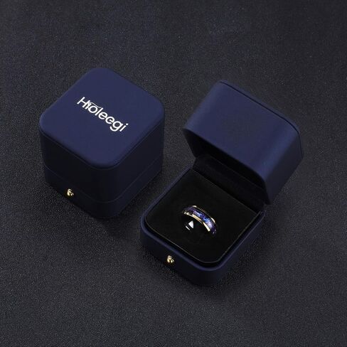Men's Tungsten Carbide Ring with Blue & Purple Opal Inlay - 8mm Smooth Wedding Band, Gold Accent Comortable Fit in Saudi Arabia