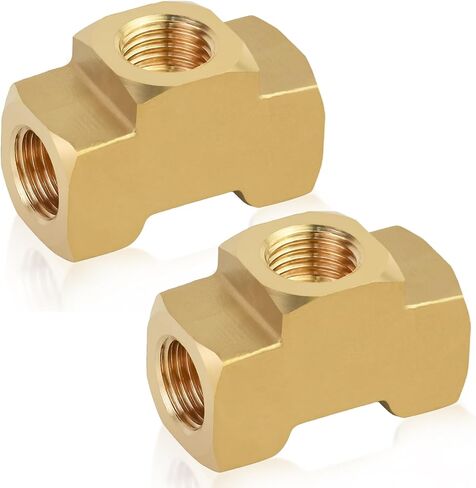 Mupera Upgraded 3/16 Brake Line Fitting - 2 PCS Universal Brass 3-Way Female Brake Line Tee For Inverted Flare Fittings, Brass Tee Fitting, All 3/8"-24 threads Ports in Saudi Arabia