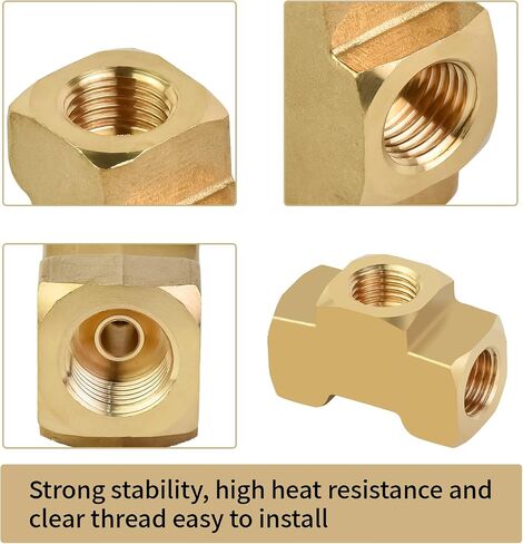 Mupera Upgraded 3/16 Brake Line Fitting - 2 PCS Universal Brass 3-Way Female Brake Line Tee For Inverted Flare Fittings, Brass Tee Fitting, All 3/8"-24 threads Ports in Saudi Arabia