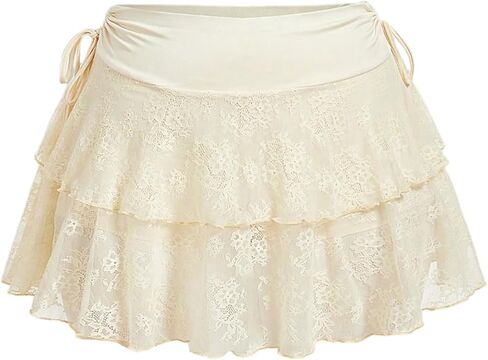 Verdusa Women's Plus Size y2k Lace Aser A Line Mini Mini Mini Ruched Tiered Tiered Tiered Drearsring Chowns in Kuwait