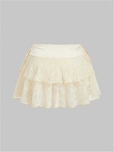 Verdusa Women's Plus Size y2k Lace Aser A Line Mini Mini Mini Ruched Tiered Tiered Tiered Drearsring Chowns in Kuwait