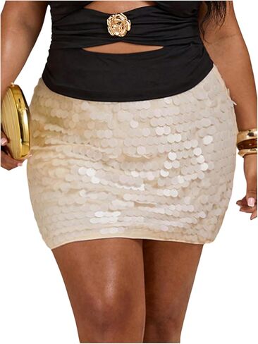 MakeMeChic Women's Plus Size Fall Mini Skirt Sequin Bodycon Y2K Party Skirts Club Outfits in Saudi Arabia
