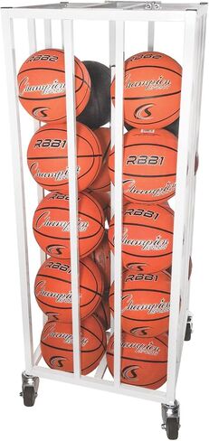 Champion Sports Three Tier Basketball Storage Cart with Swivel Caster Wheels, 24 Ball Capacity (White) in Saudi Arabia