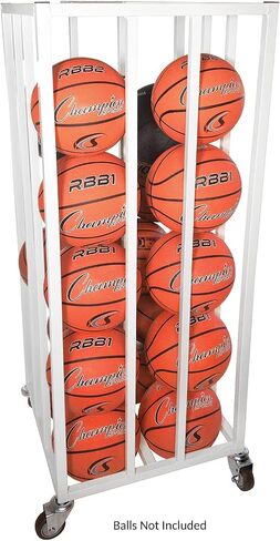 Champion Sports Three Tier Basketball Storage Cart with Swivel Caster Wheels, 24 Ball Capacity (White) in Saudi Arabia