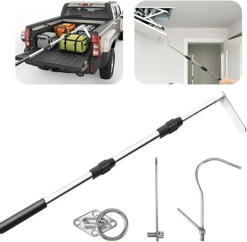 40 Inches Truck Cargo Grabber Reach,ickup Truck Bed Accessories, with Two Hooks and Heavy-Duty Stainless Steel Pulling Ring-It can be Used as an attic Ladder Pull-Down Hook kit in Saudi Arabia