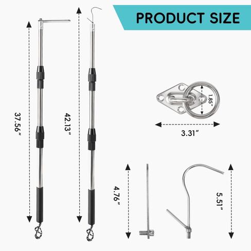 40 Inches Truck Cargo Grabber Reach,ickup Truck Bed Accessories, with Two Hooks and Heavy-Duty Stainless Steel Pulling Ring-It can be Used as an attic Ladder Pull-Down Hook kit in Saudi Arabia