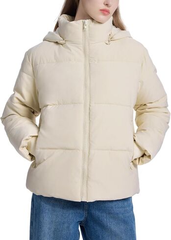 Wyeysyt Womens Cropped Puffer Jacket Warm Winter Quilted Jacket with Removable Hood Short Padded Coat in Saudi Arabia