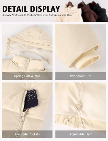 Wyeysyt Womens Cropped Puffer Jacket Warm Winter Quilted Jacket with Removable Hood Short Padded Coat in Saudi Arabia