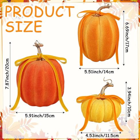 Wesiti 3 Pack Large Artificial Flocked Pumpkins, 7.9 Inch 6.7inch 3.9 Inch Fall Fake Foam Pumpkins for Autumn Home Decor Halloween Thanksgiving Table Centerpiece Decor(Brown) in Saudi Arabia