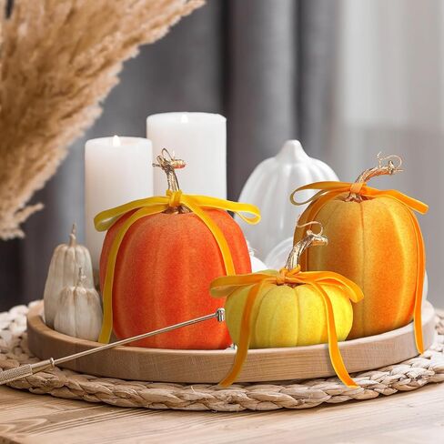 Wesiti 3 Pack Large Artificial Flocked Pumpkins, 7.9 Inch 6.7inch 3.9 Inch Fall Fake Foam Pumpkins for Autumn Home Decor Halloween Thanksgiving Table Centerpiece Decor(Brown) in Saudi Arabia