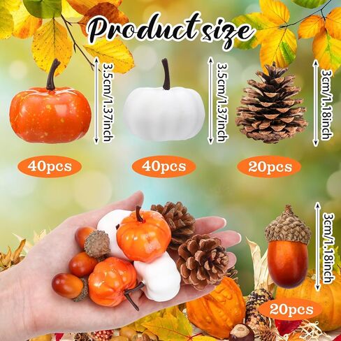 Yookeer 120pcs Mini Pumpkins Acorns Pine Cones Fall Decoration Thanksgiving Artificial Small Pumpkins Fake Props Bulk Rustic Vase Filler for Autumn Harvest DIY Craft Table Centerpiece(Lovely Color) in Saudi Arabia