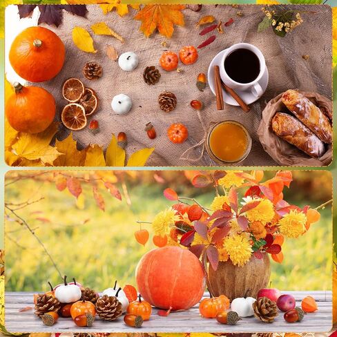 Yookeer 120pcs Mini Pumpkins Acorns Pine Cones Fall Decoration Thanksgiving Artificial Small Pumpkins Fake Props Bulk Rustic Vase Filler for Autumn Harvest DIY Craft Table Centerpiece(Lovely Color) in Saudi Arabia