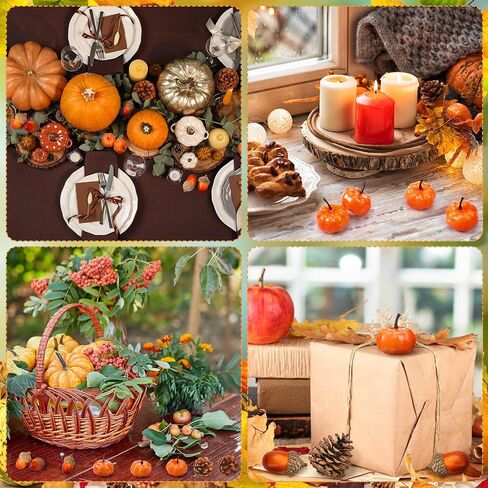 Yookeer 120pcs Mini Pumpkins Acorns Pine Cones Fall Decoration Thanksgiving Artificial Small Pumpkins Fake Props Bulk Rustic Vase Filler for Autumn Harvest DIY Craft Table Centerpiece(Lovely Color) in Saudi Arabia