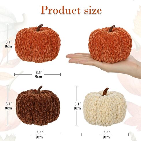 DILATATA 3 Pcs Knitted Yarn Pumpkins with Gift Box, Velvet Pumpkins 3.5" Fall Plush Pumpkins for Tiered Tray Decor, Rustic Farmhouse Thanksgiving Halloween Fall Decor for Home, Table, Kitchen, Shelf in Saudi Arabia
