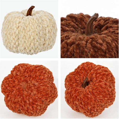 DILATATA 3 Pcs Knitted Yarn Pumpkins with Gift Box, Velvet Pumpkins 3.5" Fall Plush Pumpkins for Tiered Tray Decor, Rustic Farmhouse Thanksgiving Halloween Fall Decor for Home, Table, Kitchen, Shelf in Saudi Arabia
