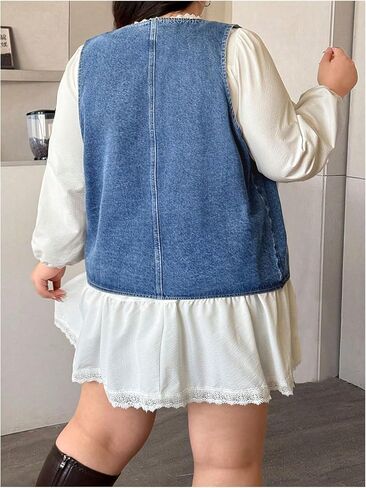 OYOANGLE Women's Plus Size Sleeveless Button Down Jean Jacket V Neck Denim Vest with Dual Pockets in Saudi Arabia