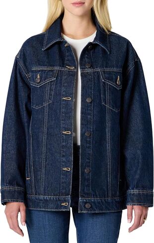 Amazon Essentials Women's Rigid Denim Oversized-Fit Trucker Jacket in Saudi Arabia