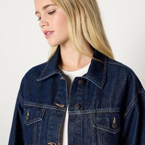 Amazon Essentials Women's Rigid Denim Oversized-Fit Trucker Jacket in Saudi Arabia
